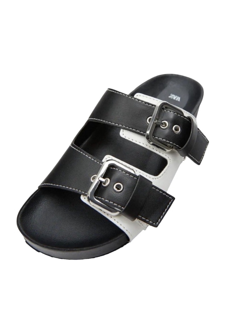 Zara Double Buckle Sandals Size 38 Black & White
